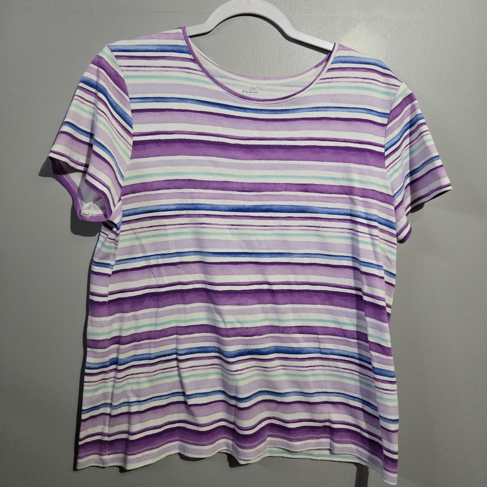 Croft & Barrow Women's Classic Striped Purple Tee L